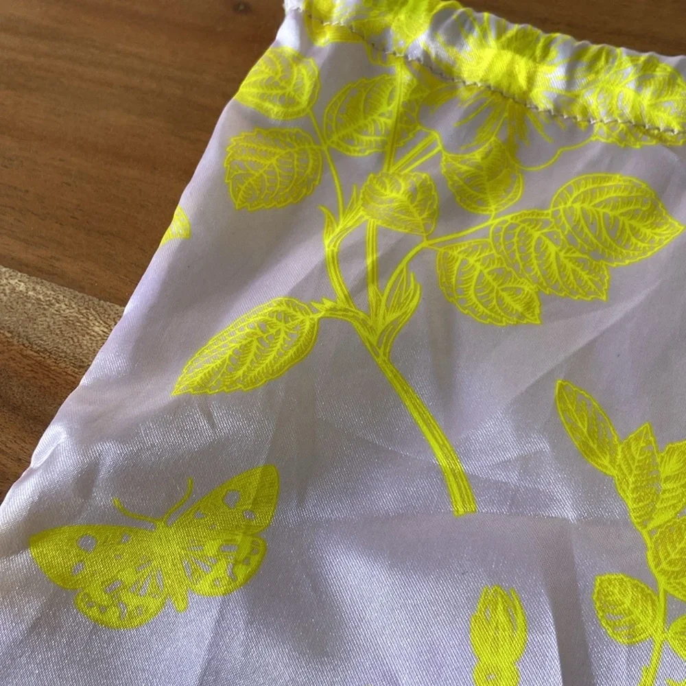 Lavender and yellow satin drawstring bag for travel or gift wrap